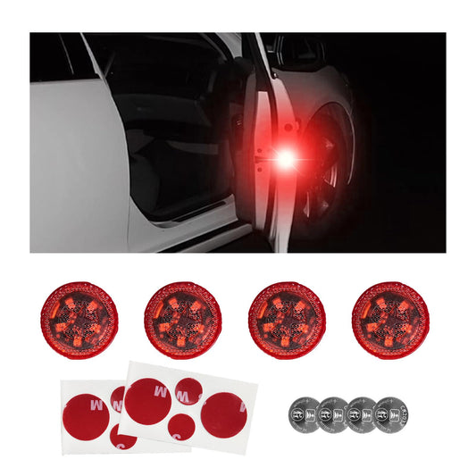 4 PCS Wireless Car Door LED Warning Lights, 5-LED Flashing Safety Signal for Rear-End Collision Prevention, Universal Strobe Lights for Car, SUV, Truck