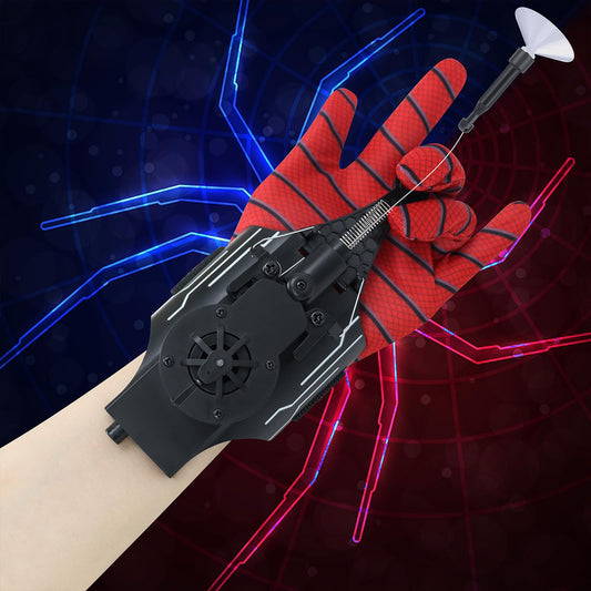 Spider Web Shooter Toy, Realistic Spider Silk Launcher for Kids, 8FT Web Launcher String, Superhero Role-Play Gadget with String Gloves (Black)