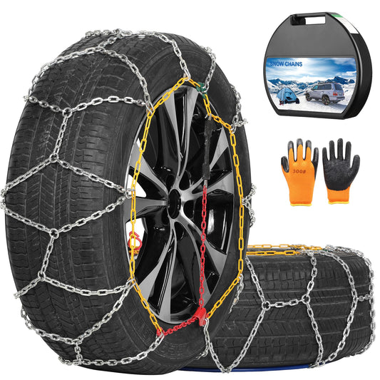 Snow Chains, High Carbon Steel Anti-Slip Tire Chains for Cars, Pickups & SUVs, Wear-Resistant, Set of 2 (KN140)