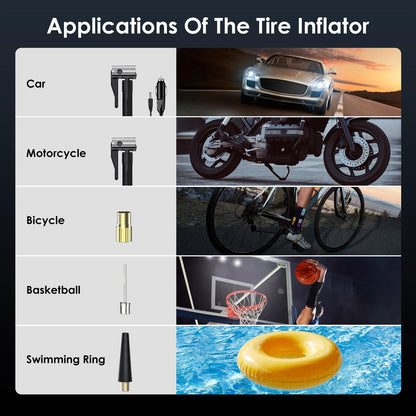 Cordless Tire Inflator 150 PSI, Portable Air Compressor with 6000mAh Battery, Quick Inflation for Car, Motorcycle, Bike, Balls, USB-C Rechargeable, Also Functions as Flashlight & Power Bank