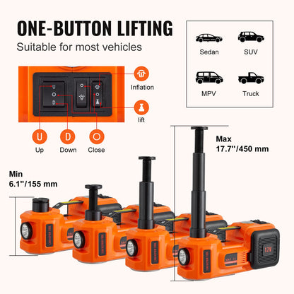 5 Ton Electric Car Jack with Hydraulic Lift, Impact Wrench, Inflatable Pump, and LED Light for SUV, MPV,Sedan, Truck Tire Change