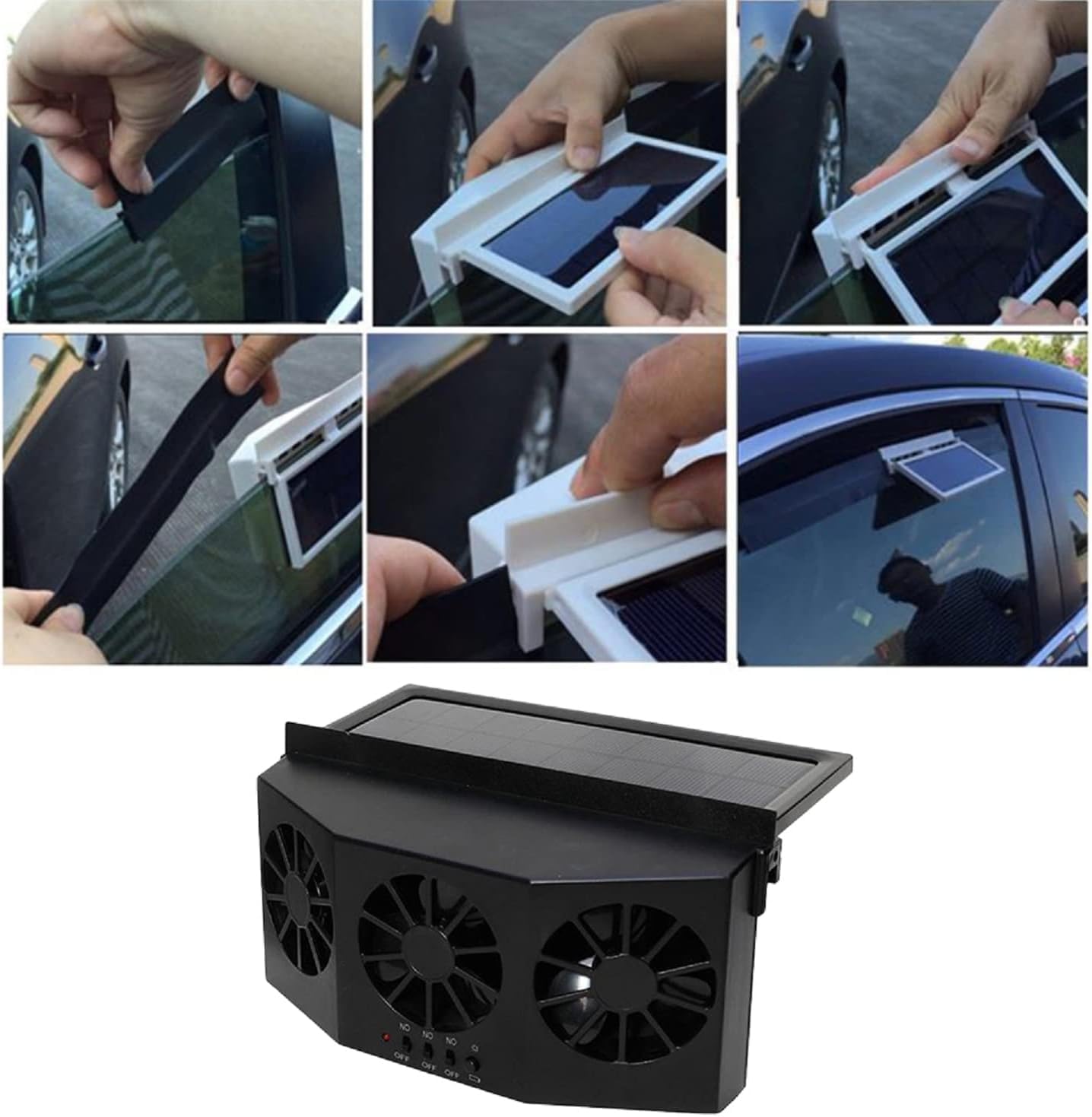 Solar Powered 3 Fan Car Exhaust Fan,Car Radiator Fan, Energy Saving Air Vent Radiator Air Purifiers 2W ABS（Black）