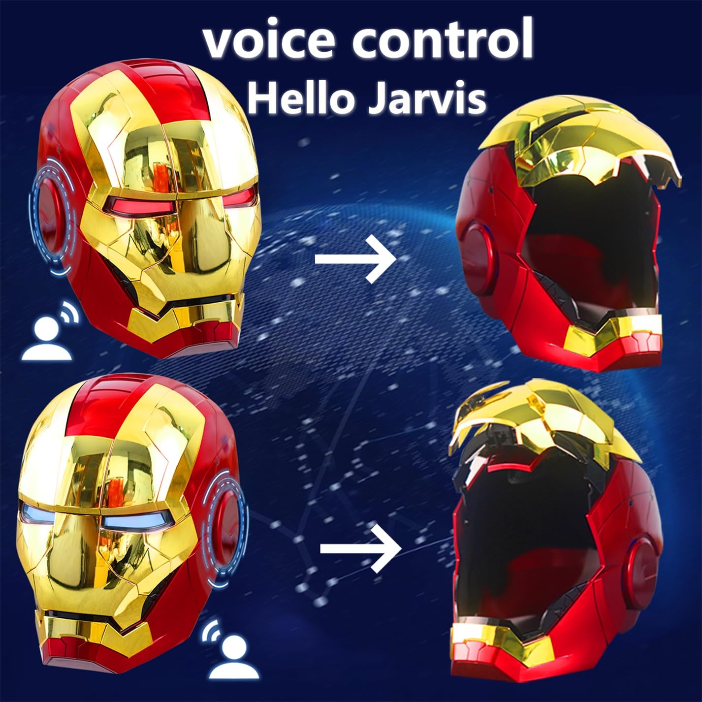 Iron Man Mark 5 Helmet, Electronic 1:1 Scale with Voice Control, LED Eyes & Sound Effects, Remote Control Open/Close, Gold Superhero Movie Prop