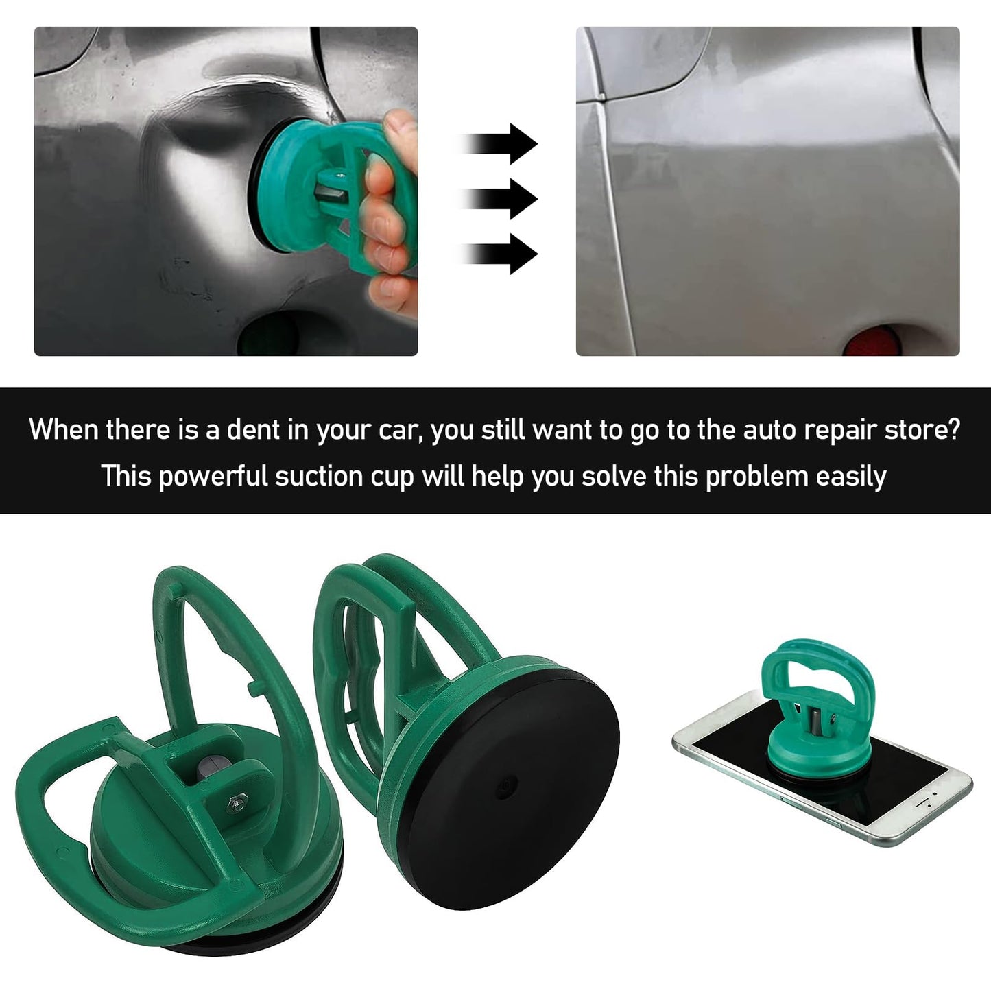 Car Dent Puller Kit, 2 PCS Powerful Suction Cup Handle Lifters for Paintless Dent Removal, Repair for Car Body, Glass, Tiles & Mirrors