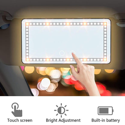 LED Car Visor Makeup Mirror, Rechargeable Vanity Mirror with 60 LEDs, 3 Light Modes & Dimmable Touch Control for Car, Truck, SUV