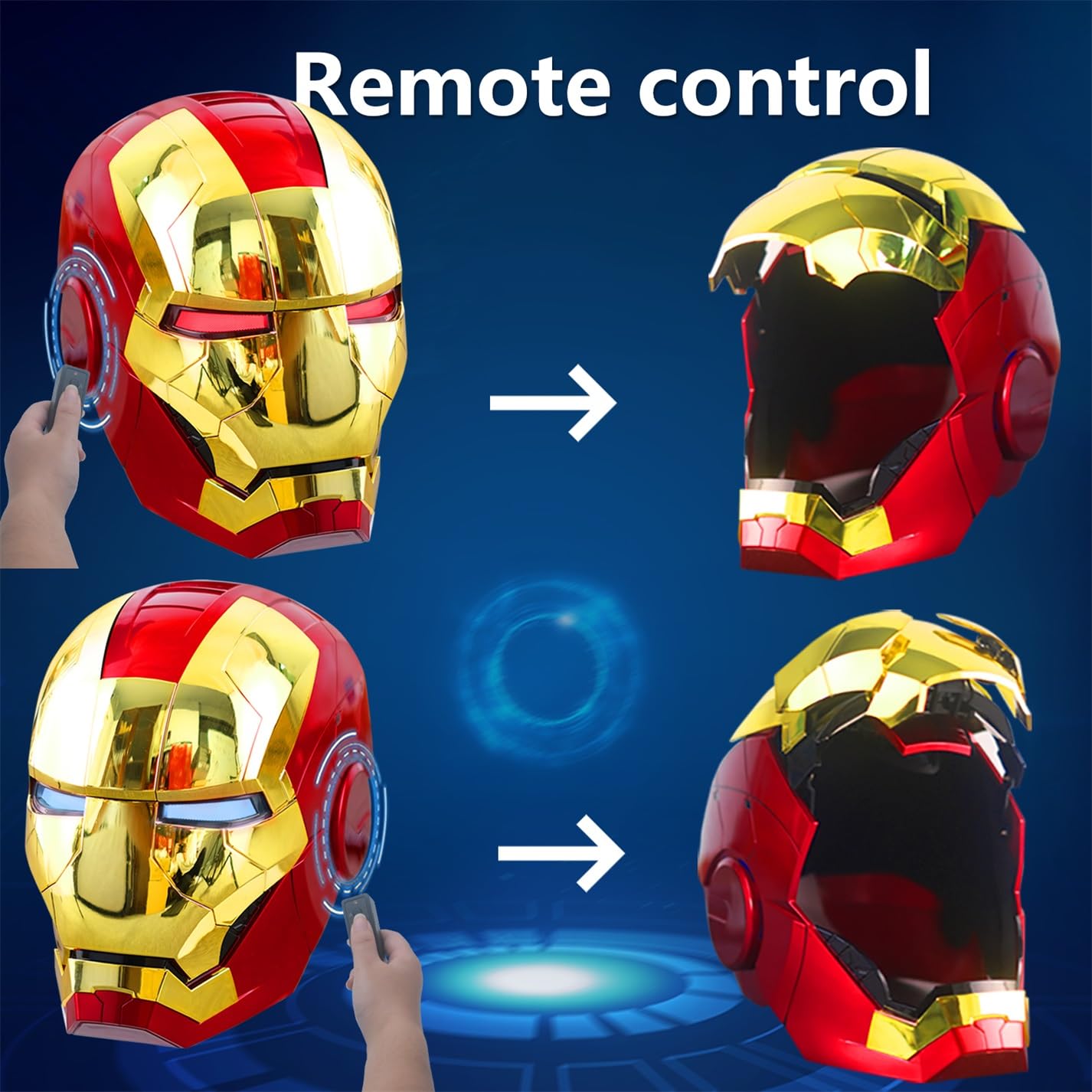 Iron Man Mark 5 Helmet, Electronic 1:1 Scale with Voice Control, LED Eyes & Sound Effects, Remote Control Open/Close, Gold Superhero Movie Prop