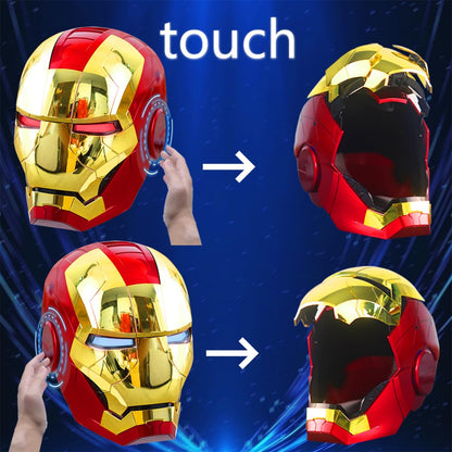 Iron Man Mark 5 Helmet, Electronic 1:1 Scale with Voice Control, LED Eyes & Sound Effects, Remote Control Open/Close, Gold Superhero Movie Prop