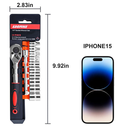 12PCS 1/2 Inch Ratchet Socket Wrench Set, Drive Socket Set with 10 Sockets (10-24mm), Quick Release Ratchet Handle & Extension Bar