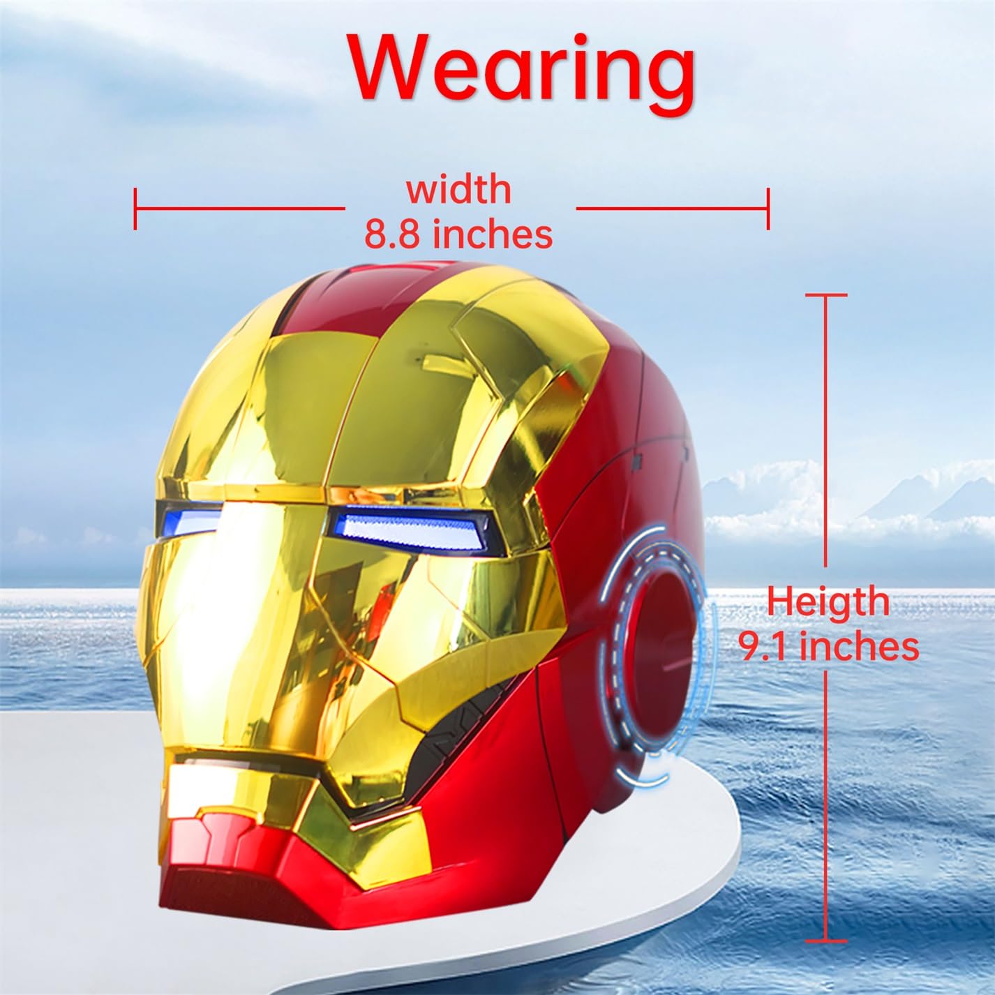 Iron Man Mark 5 Helmet, Electronic 1:1 Scale with Voice Control, LED Eyes & Sound Effects, Remote Control Open/Close, Gold Superhero Movie Prop