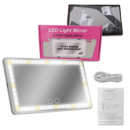 LED Car Visor Makeup Mirror, Rechargeable Vanity Mirror with 60 LEDs, 3 Light Modes & Dimmable Touch Control for Car, Truck, SUV