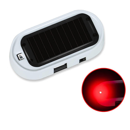 Solar Power Fake Car Alarm LED Light, Blue & Red Light (White) Simulated Dummy Warning Anti-Theft LED Flashing Security Light, Car Alarm System Lamp with USB Port