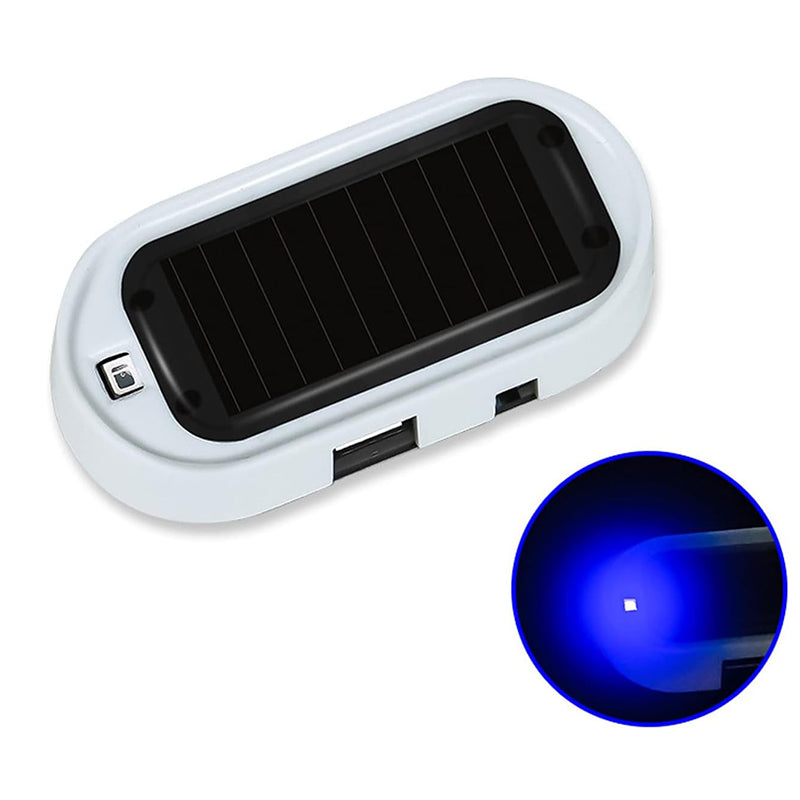 Solar Power Fake Car Alarm LED Light, Blue & Red Light (White) Simulated Dummy Warning Anti-Theft LED Flashing Security Light, Car Alarm System Lamp with USB Port