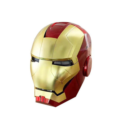 Iron Man Mark 5 Helmet, Electronic 1:1 Scale with Voice Control, LED Eyes & Sound Effects, Remote Control Open/Close, Gold Superhero Movie Prop