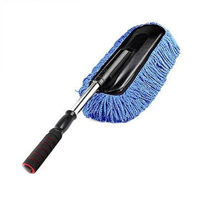 Removable Telescopic Car Wax Brush & Nano Fiber Dusting Mop, Exterior & Interior Cleaning Kit (2-Piece Set, Premium Car Duster & Dash Duster, Blue)