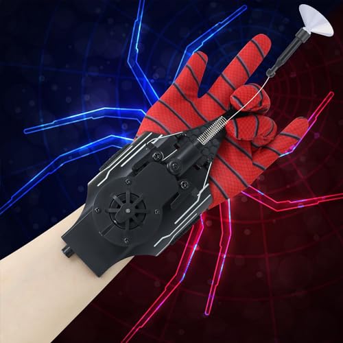 Spider Web Shooter Toy, Realistic Spider Silk Launcher for Kids, 8FT Web Launcher String, Superhero Role-Play Gadget with String Gloves (Black)