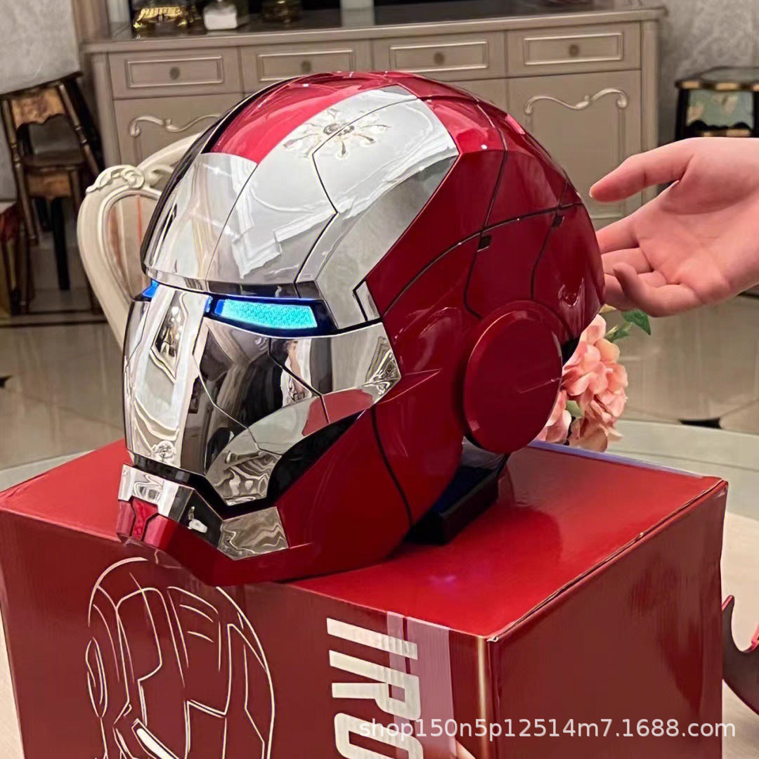 Iron Man Mark 5 Helmet, Electronic 1:1 Scale with Voice Control, LED Eyes & Sound Effects, Remote Control Open/Close, Gold Superhero Movie Prop