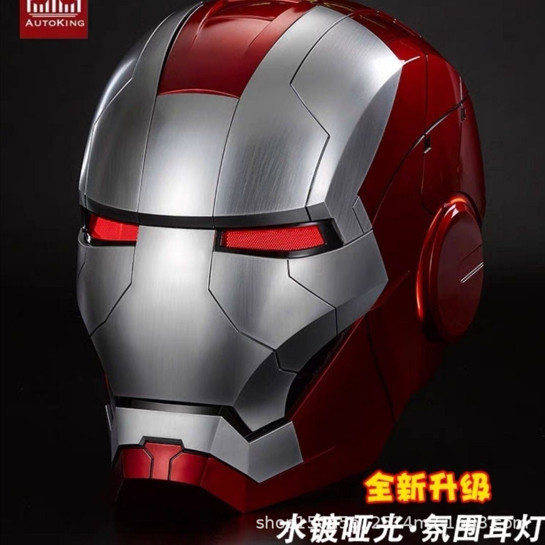 Iron Man Mark 5 Helmet, Electronic 1:1 Scale with Voice Control, LED Eyes & Sound Effects, Remote Control Open/Close, Gold Superhero Movie Prop