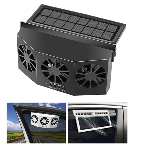 Solar Powered 3 Fan Car Exhaust Fan,Car Radiator Fan, Energy Saving Air Vent Radiator Air Purifiers 2W ABS（Black）