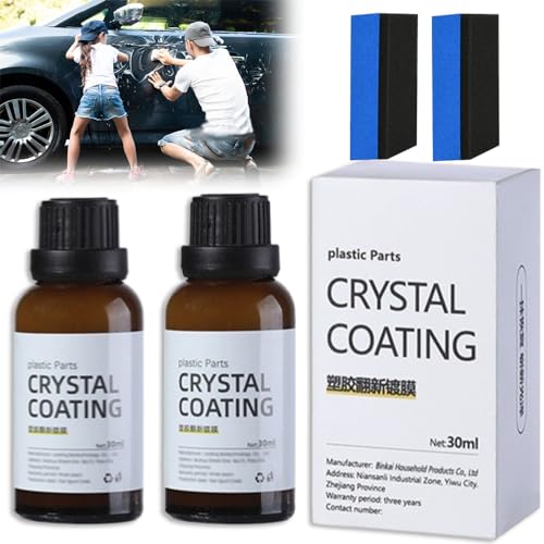 Crystal Coating for Car, Plastic Revitalizing Coating Agent with Sponge, Long-Lasting Gloss Protection for Automotive Plastics, 2 PCS Plastic Refurbish Agent